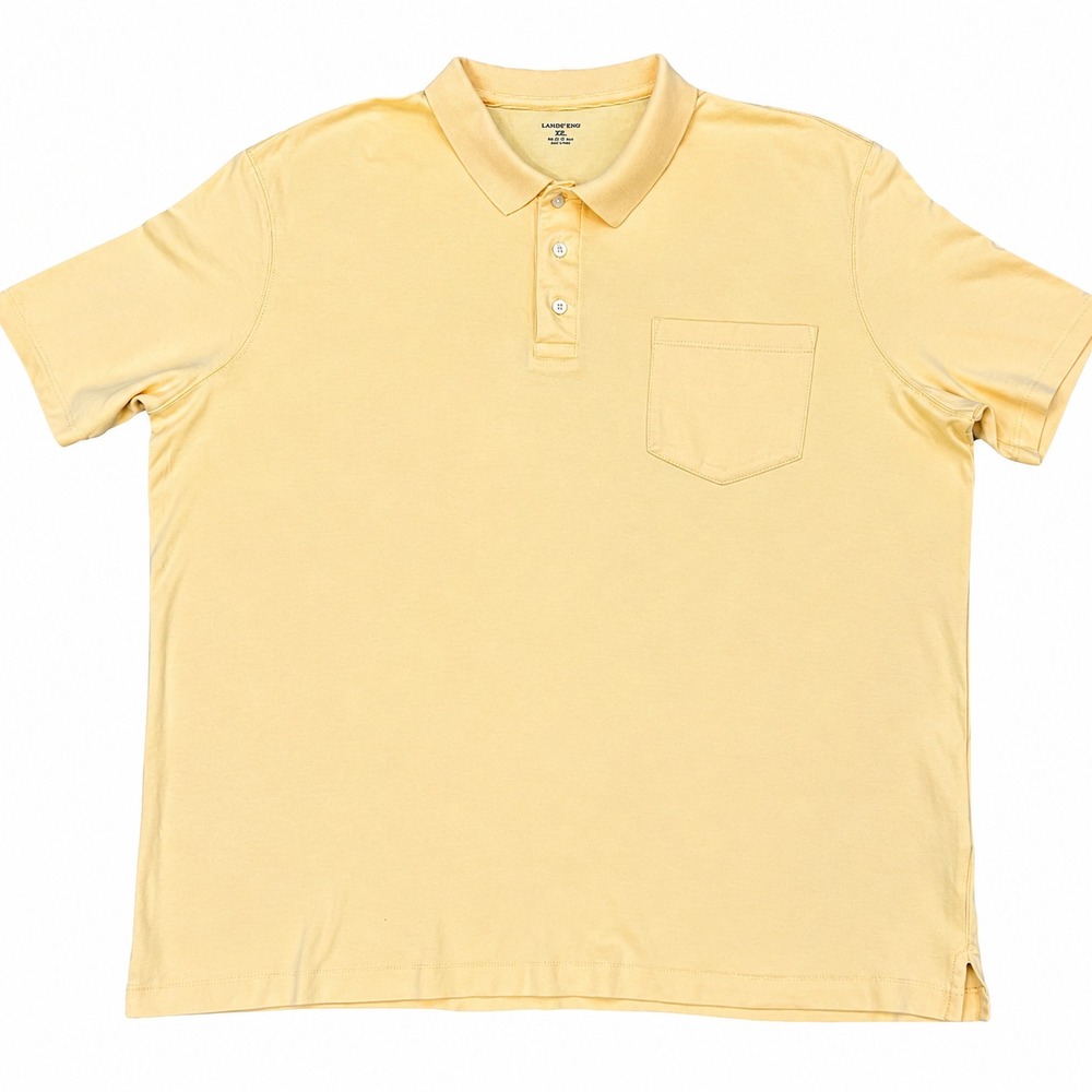 Lands End Polo Shirt Mens XXL Yellow Supima Cotton Pocket Short Sleeve Vintage